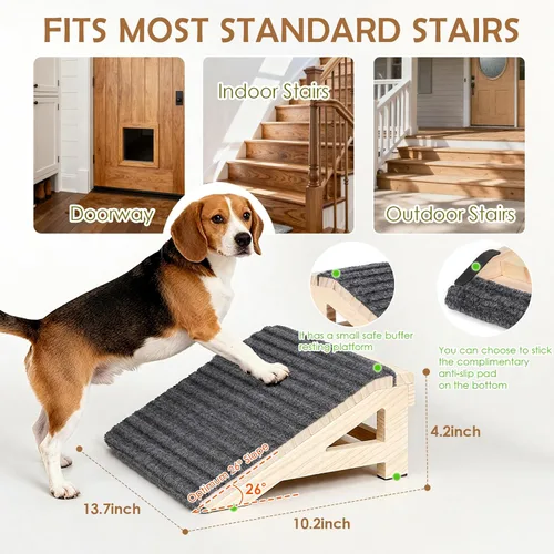 Miniatura 2 de Paquete de 1 rampa de escaleras para perros pequeños y mayores, escalones antideslizantes de madera para mascotas, rampa de asistencia para perros
