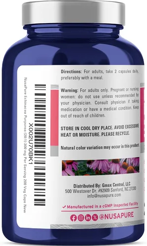 Miniatura 3 de NusaPure Echinacea Goldenseal, 400 mg, 300 cápsulas vegetales (sin OMG, vegano)
