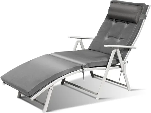Miniatura 9 de COSTWAY Sillón plegable para exteriores, sillón reclinable ligero con cojín, color negro