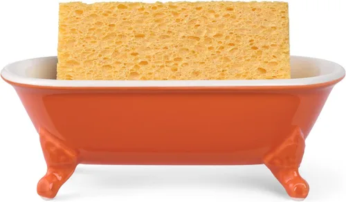 Miniatura 24 de Bañera decorativa en miniatura con patas de garra de cerámica de 6.5", jabonera para jabón en barra, soporte para esponja de cocina y bandeja
