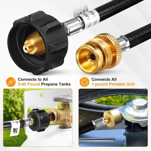 Miniatura 3 de GasSaf Manguera de Propano de 4 Pies, Manguera Adaptadora de Propano Conexión de Tanque de 1 lb a 20 lb para Parrillas Weber Q, Planchas Blackstone