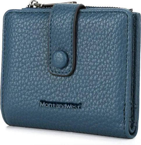 Miniatura 8 de Montana West Billetera pequeña para mujer, de piel auténtica, triple pliegue, tarjetero Rfid con cremallera y bolsillo para monedas, Un negro, Casual