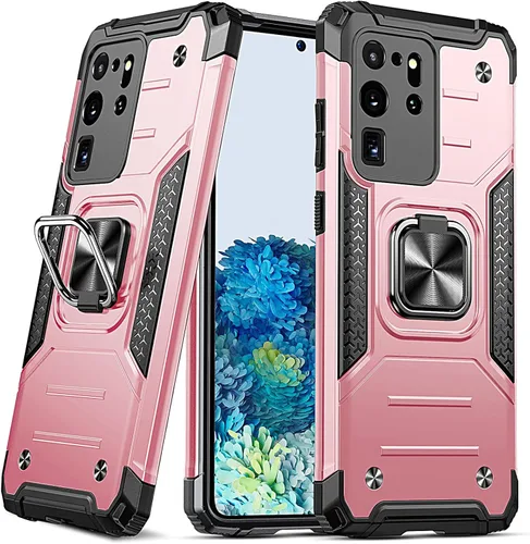 Miniatura 38 de Anqrp Funda para Galaxy S22 Ultra, Funda Protectora de Teléfono de Grado Militar con Soporte Plegable de Anillo de Metal Giratorio