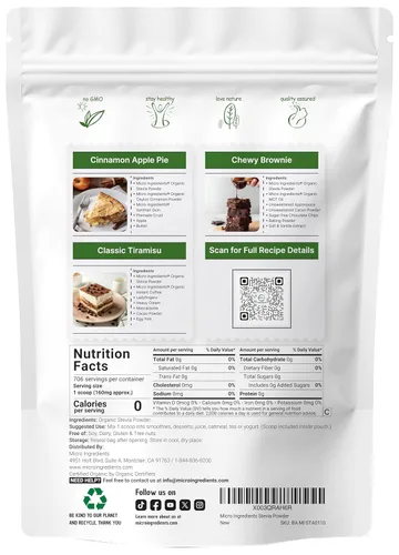 Miniatura 2 de Micro Ingredients Polvo con 90 % de extracto de stevia orgánica, endulzante natural sin calorías, 1