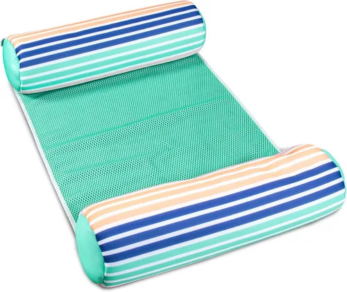 Miniatura 77 de Big Joe Flotador de piscina de fideos que no necesita inflado, malla de doble cara aguamarina/verde, Jumbo 4 pies Agua/Verde