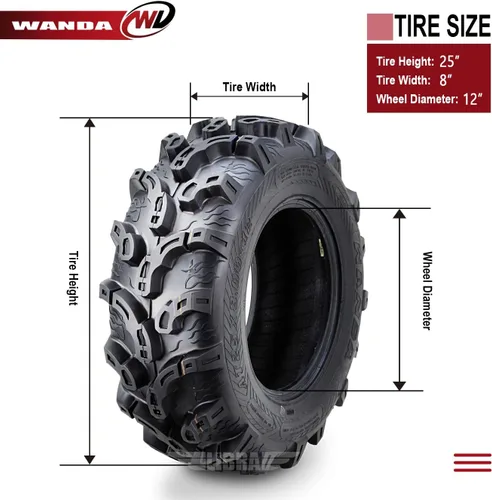 Miniatura 5 de WANDA Juego de 4 neumáticos Premium ATV/UTV 25x8-12 25x8x12 delanteros y traseros Super Lug Mud