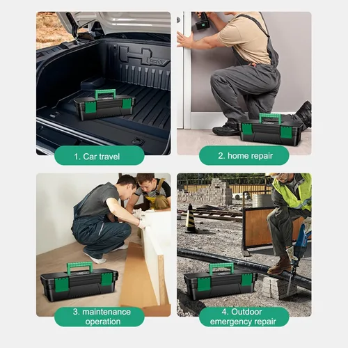 Miniatura 7 de Caja de herramientas pequeña Cajas de herramientas de plástico de 10 pulgadas con asa Bandeja extraíble con doble cerradura Caja de herramientas