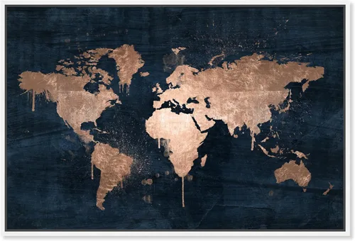 Miniatura 9 de The Oliver Gal Artist Co. Mapas y banderas - Lienzo decorativo enmarcado para pared, diseño de mapamundi Copper, mapas del mundo Marco negro