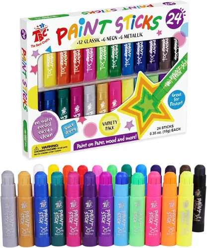 TBC The Best Crafts Barras de pintura, 24 colores clásicos, lavables, no tóxicos, varillas de pintura al temple para niños y estudiantes