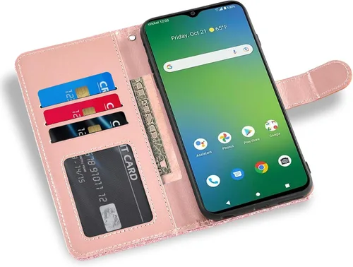 Miniatura 3 de Asuwish Funda para teléfono Cricket Icon 4 con protector de pantalla de vidrio templado y accesorios para celda, ranura para tarjetero, función Oro