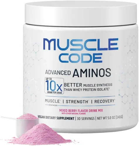 NAUTILUS Muscle Code Essential - Polvo de aminoácidos esenciales para síntesis, reparación y fuerza, sabor natural de bayas mixtas, 30 porciones