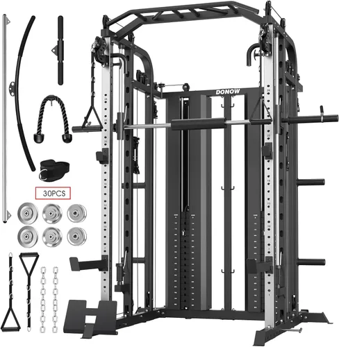 Miniatura 11 de DONOW Smith - Máquina con pilas de pesas, sistema de gimnasio en casa multifunción, jaula de potencia, estante para sentadillas, máquina cruzada