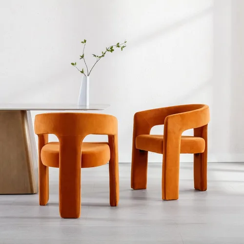 Miniatura 4 de BESTANO Sillas de comedor modernas tapizadas en terciopelo de vellón con respaldo abierto, lindas sillas laterales de barril, sillas de cocina