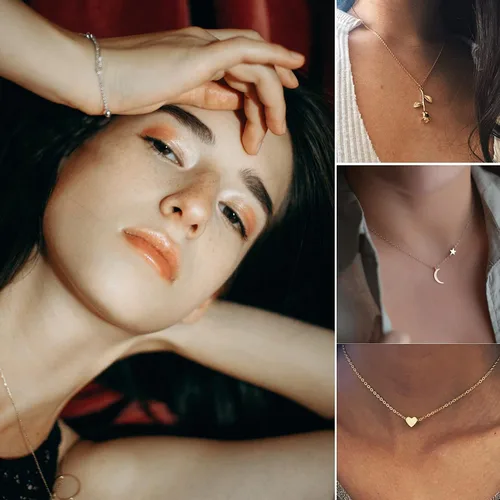 Miniatura 2 de Honsny Gargantilla en capas para mujeres y niñas, con monedas, luna, estrella, gargantilla multicapa, cadena de oro, juego de collar ajustable