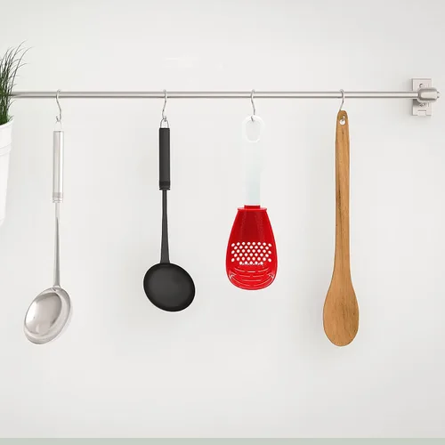 Miniatura 6 de 6 en 1 aparatos de cocina multifuncionales, 356°F resistentes al calor, separador de huevos, cocina, drenaje, puré, rejilla, cuchara de cocina roja