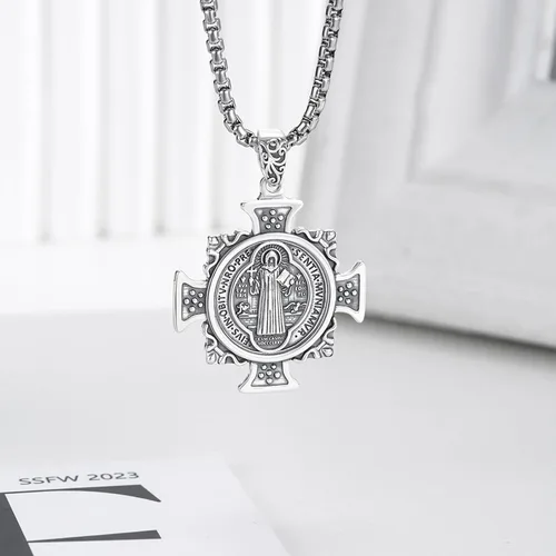 Miniatura 326 de Collar de plata de ley 925 con medalla de San Patrón, colgante de protección católica, amuleto, joyería religiosa para hombres y mujeres