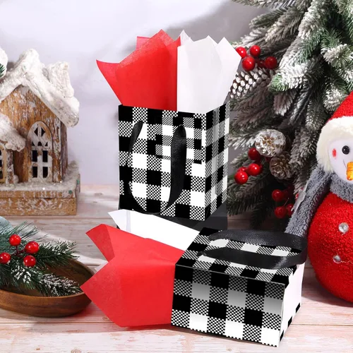 Miniatura 6 de Tenare 12 bolsas de regalo pequeñas, mini bolsas de papel a granel pequeñas con asa de papel para envolver regalos, suministros de Navidad, fiestas