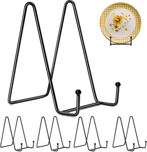 Kruodop Soportes de Placa de 8 Pulgadas para Exhibición, Juego de 5 Soportes de Placa de Exhibición, Soporte de Caballete de Marco de Metal Negro