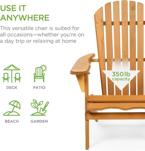 Miniatura 3 de Best Choice Products Silla plegable Adirondack para exteriores, muebles de madera para fogata, para patio, jardín, patio con capacidad