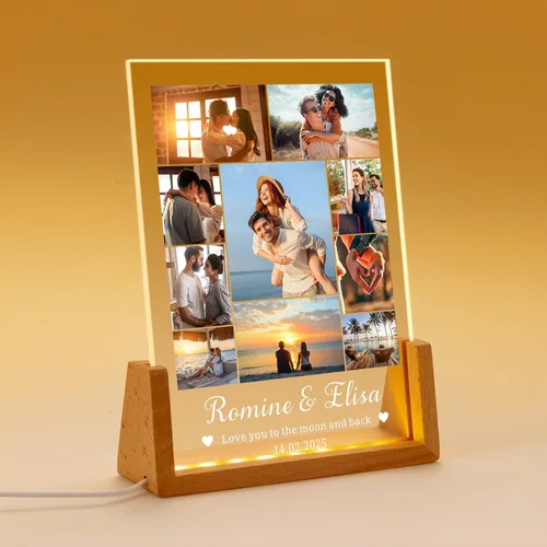 Miniatura 15 de Marco de fotos personalizado con foto, placa acrílica personalizada con base de luz nocturna LED, regalos de cumpleaños de aniversario para familia