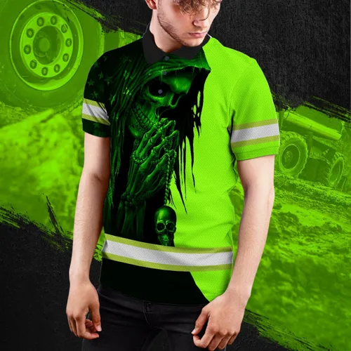 Miniatura 7 de Maddly Polo de alta visibilidad con diseño de calavera y bandera de Estados Unidos, ropa de trabajo patriótica con nombre personalizado para Polo 11