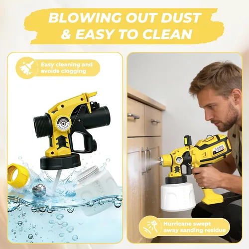 Miniatura 6 de KORKIE Pulverizador de pintura de 1250 W para pintura de casa, pistola eléctrica HVLP de 47.3 fl oz con 5 boquillas de latón, 3 patrones y luz LED