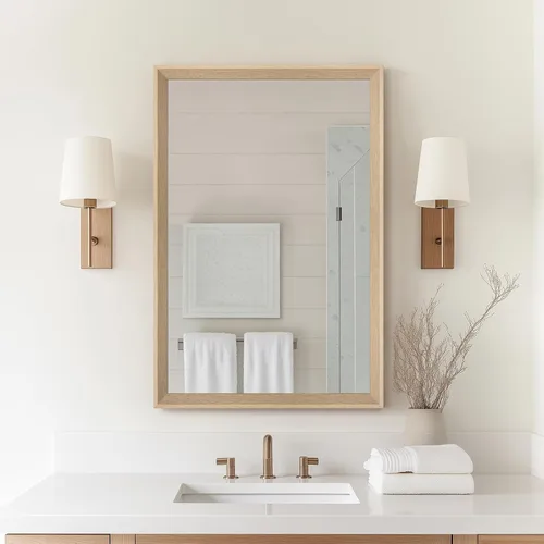 Miniatura 22 de Espejo de Pared Enmarcado con Efecto de Madera de Roble, Espejo Rectangular de 16x20, Vidrio Templado Anti-desplatado de 1/8", Marco Sostenible