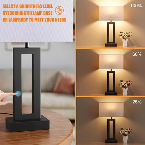 Miniatura 2 de Juego de 2 lámparas de mesa de noche para dormitorio, lámpara de noche táctil con USB C+A, lámparas de sala de estar regulables de 3 vías para mesas