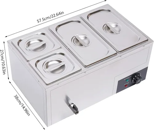 Miniatura 6 de Bain Marie Buffet - Mesa de vapor eléctrica de 4 bandejas de 850 W, calentador de alimentos con tapas, acero inoxidable, comercial, capacidad