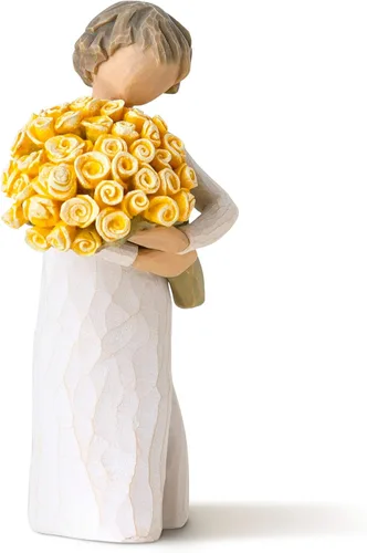 Willow Tree - Figura de árbol de sauce pintada a mano Rosas amarillas