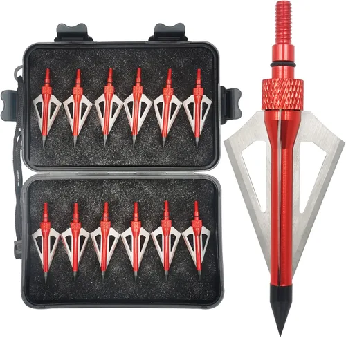 Miniatura 9 de Cabezas Anchas de Caza 12UN 100 Granos Cabezas de Flecha para Atornillar 3 Cuchillas Puntas de Flecha Compatibles con Ballesta y Arco Compuesto + 1