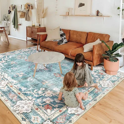 Miniatura 2 de MUJOO Alfombra Verde Azulado 6'x9' Alfombras de Área para Sala de Estar Alfombras Lavables Grandes Alfombra Boho para Dormitorio Comedor Neutral