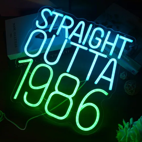 Miniatura 3 de Straight Outta - Letreros de neón de 1986 con texto en inglés "Happy Birthday", lámpara brillante para 40 años, 40 años, luces de neón retro