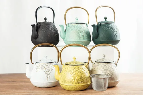 Miniatura 8 de Tetera, tetera japonesa de hierro fundido TOPTIER con infusor para hojas sueltas y bolsitas de té, tetera de hierro fundido segura para estufa Blanco