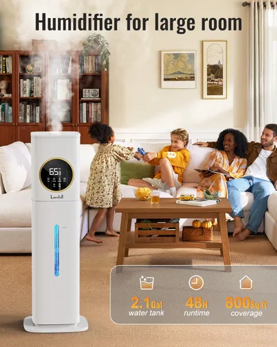 Miniatura 2 de Humidificadores para dormitorio, humidificador de 2.1 galones/8L para habitación grande con difusor de aceites esenciales, luz nocturna, 2-Blanco