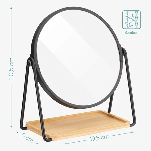 Miniatura 4 de Navaris Espejo de tocador con bandeja, espejo de maquillaje de doble cara con aumento 1x/2x y base de bambú, para baño, dormitorio, escritorio