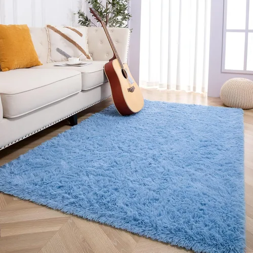 Miniatura 22 de Foxmas - Alfombra para centro de habitación, esponjosa y ultrasuave, para dormitorio, habitación de los niños, habitación del bebé, afelpada, Azul
