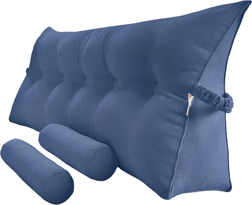Miniatura 15 de Peachwell Almohada triangular de lectura para reposo de cama, cojín bolster grande para cabecero, respaldo, almohada de cuña con dos almohadas