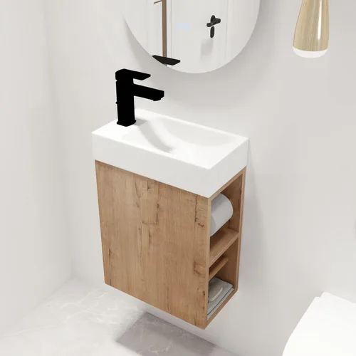 Miniatura 22 de Malwee Tocador de baño flotante de 18 pulgadas con lavabo, Tocador de baño de lavabo individual de 18 pulgadas montado en la pared, con 1 puerta