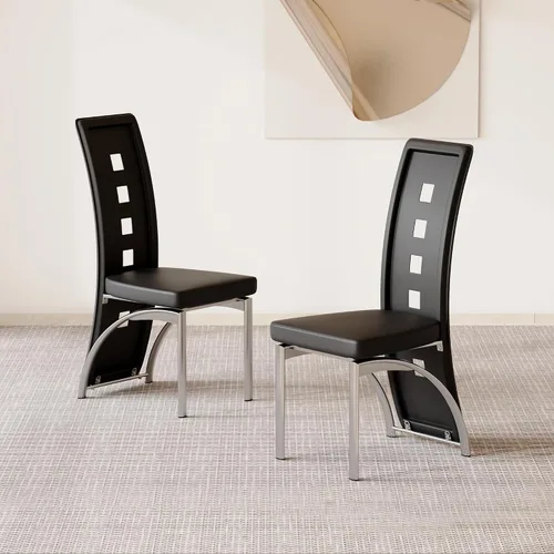 Miniatura 14 de Juego de 2 sillas de comedor modernas, juego de 2 sillas de comedor negras, sillas de cocina tapizadas de piel sintética con patas de metal dorado