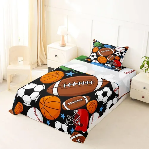 Miniatura 2 de Feelyou Football Bed Sheets Set Twin Size Basketball Sports Deep Pocket Fitted Sheet Soccer Ball Game Bedding Sets Black Baseball Gaming Soft Bed