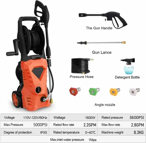 Miniatura 7 de Lavadora a presión eléctrica 5000PSI 2025 2.8GPM Lavadora de alta potencia con 4 boquillas de presión y botella de jabón para el hogar, lavado