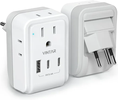 Miniatura 18 de VINTAR - Paquete de 1 adaptador de enchufe de viaje europeo, enchufe de alimentación internacional plegable con 2 salidas de CA, 3 puertos USB