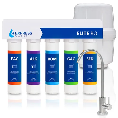 Express Water Elite RO Sistema de filtración de agua alcalina de ósmosis inversa – Cambio de filtro de giro rápido 9 etapas de RO Filtro de agua –
