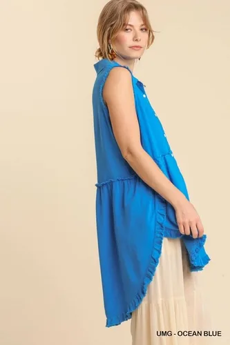 Miniatura 4 de umgee USA - Blusa tipo túnica sin mangas con dobladillo deshilachado y dobladillo deshilachado para mujer