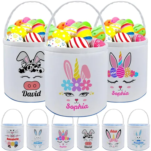 Miniatura 10 de kioskbanks Cesta de Pascua personalizada con nombre para niños, lona personalizada, cubo de Pascua, regalo para niños y niñas Estilo2-azul