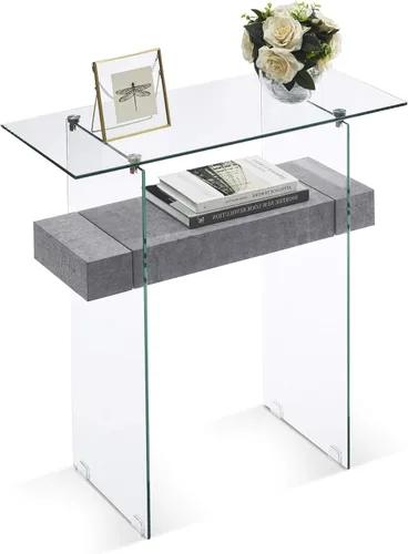Miniatura 11 de ivinta Mesa consola de vidrio con almacenamiento, mesa de entrada moderna de 39.4 pulgadas para sala de estar, vestíbulo, pasillo, dormitorio 5101