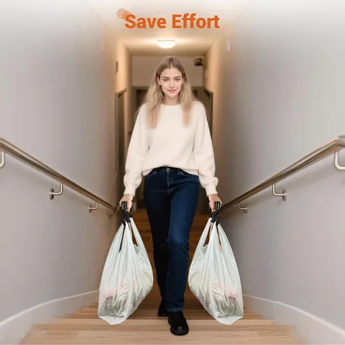 Miniatura 6 de Paquete de 2 bolsas de comestibles con asa para bolsas de plástico, cada una tiene capacidad para 100 libras, duradera, multiusos, resistente, Negro