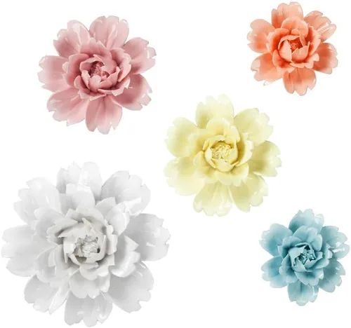 Miniatura 3 de Insiswiner - Escultura de flores de cerámica hecha a mano para colgar en la pared, decoración 3D, peonía azul
