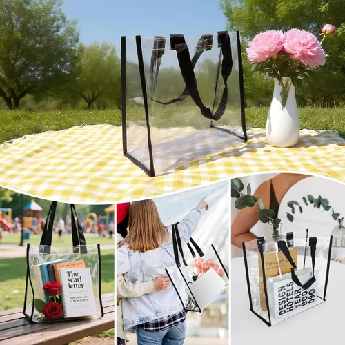 Miniatura 6 de 12 x 12 x 6 pulgadas, bolsas de plástico de PVC transparente con asas para trabajo, playa, almuerzo, deportes, conciertos